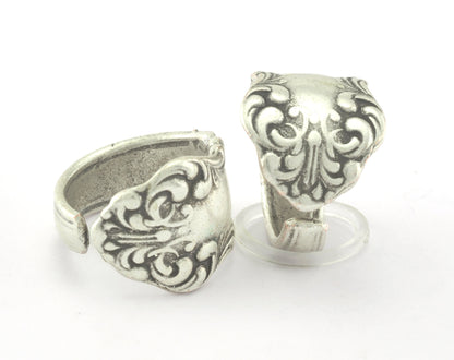 Spoon Ring Flower Patterned Adjustable Ring Antique Silver Plated Brass (17.5mm 7US inner size) OZ2692