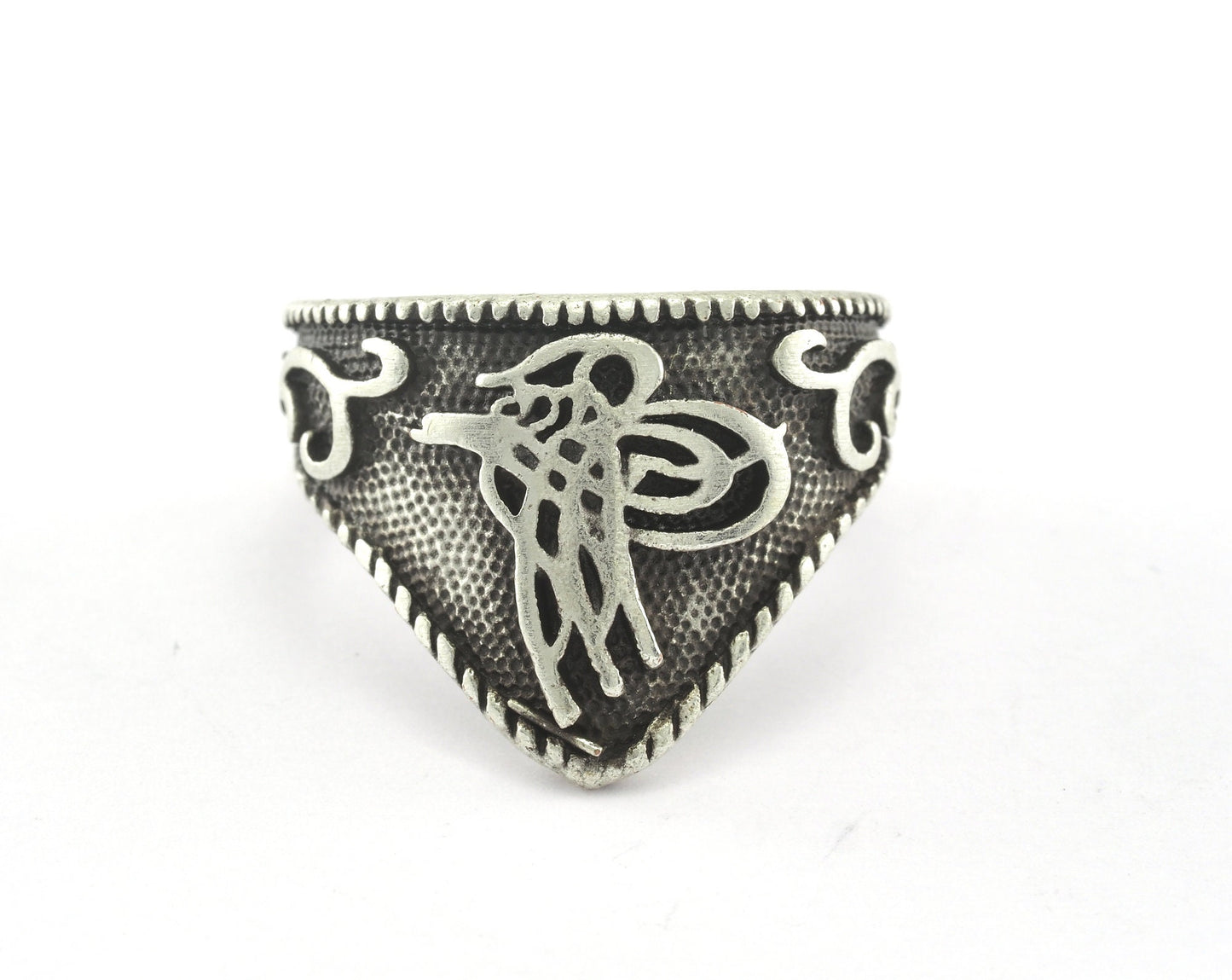 Signet Ring Adjustable Antique Silver Plated Brass (21mm 11US inner size) OZ2805