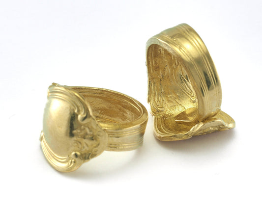 Spoon Ring Flower Patterned Adjustable Ring Raw Brass (17.5mm 7US inner size) OZ2673
