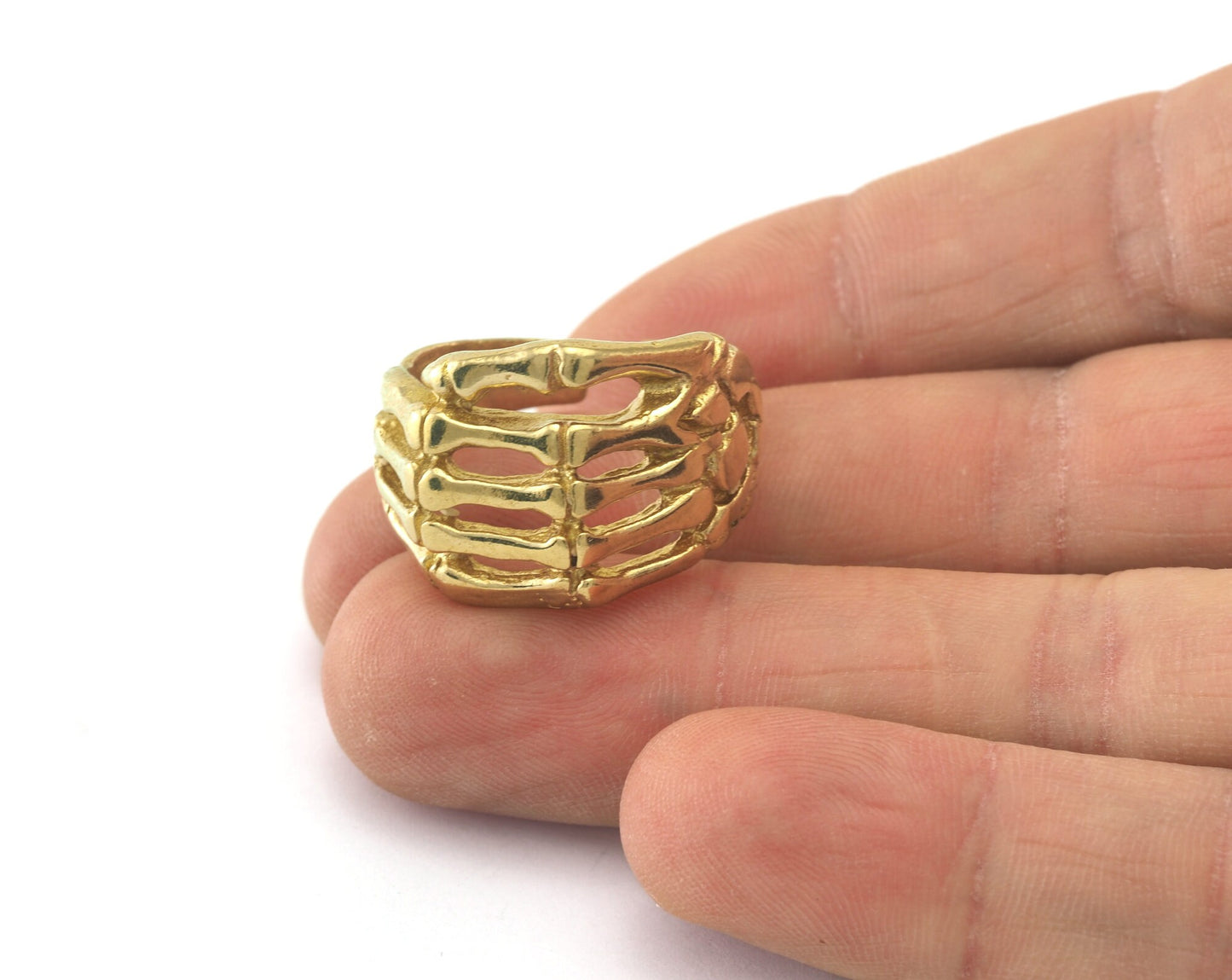 Skeleton Hand Adjustable Ring Raw brass (18mm 8US inner size) OZ2815