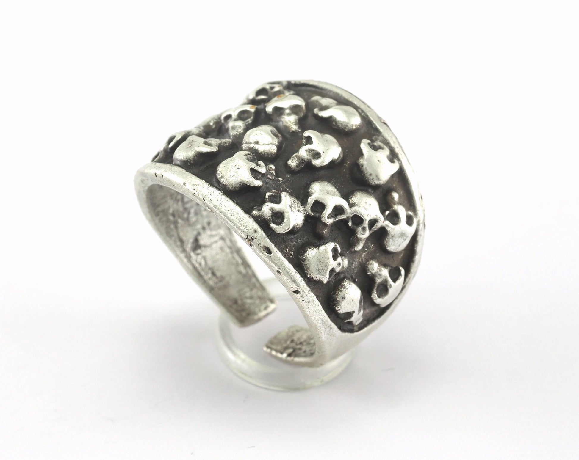 Skull Ring Adjustable Antique Silver Plated brass (21mm 11US inner size) OZ2729 ring25