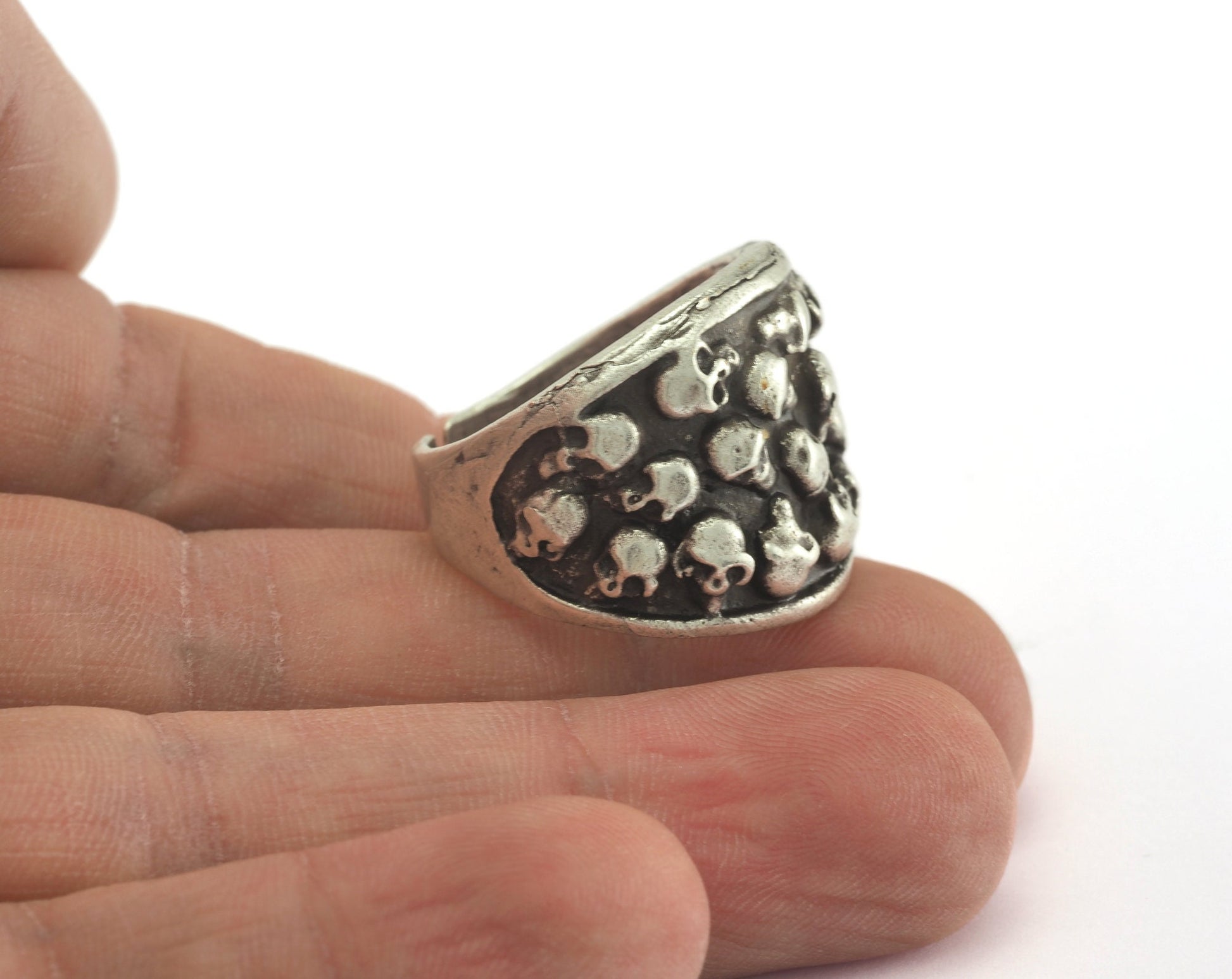 Skull Ring Adjustable Antique Silver Plated brass (21mm 11US inner size) OZ2729 ring25