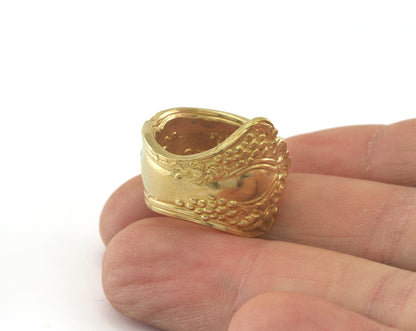 Spoon Ring Flower Patterned Adjustable Ring Raw Brass (17.5mm 7US inner size) OZ2683