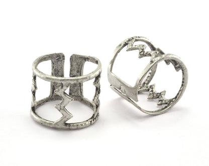 Zig Zag Ring Adjustable - Antique Silver Plated Brass (17mm 7US inner size) OZ2534