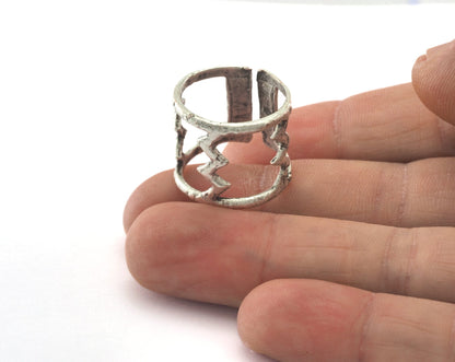 Zig Zag Ring Adjustable - Antique Silver Plated Brass (17mm 7US inner size) OZ2534