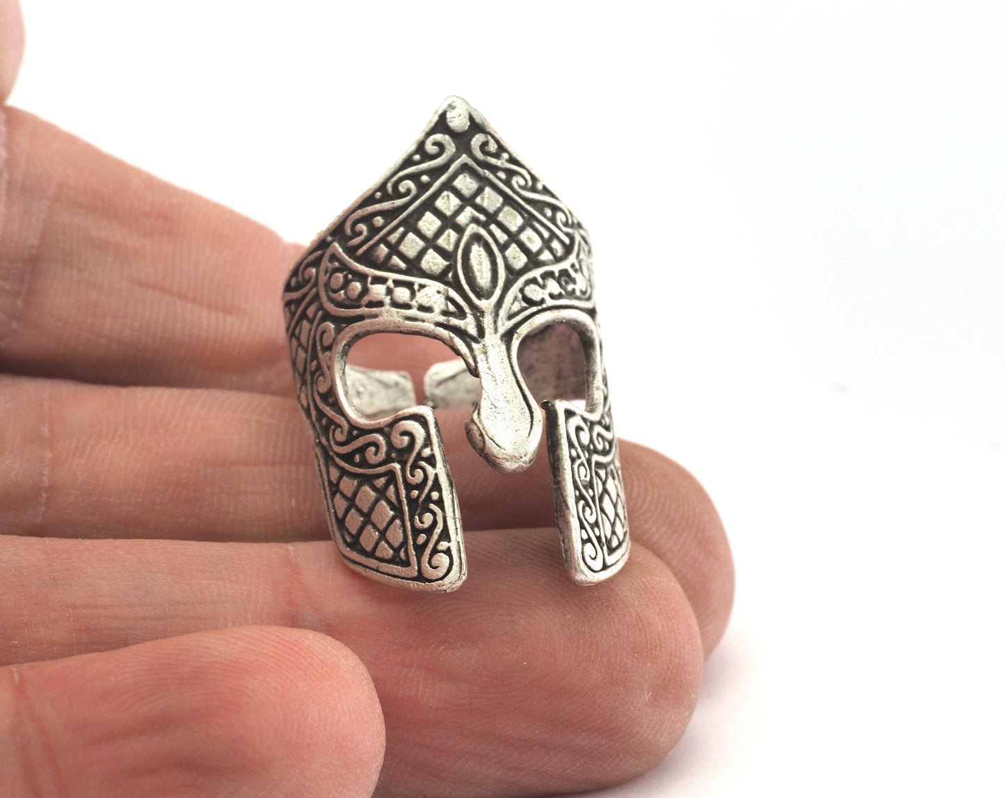 Helmet Adjustable Ring Antique Silver Plated Brass 1 Pc. (19mm 9US inner size) OZ2542