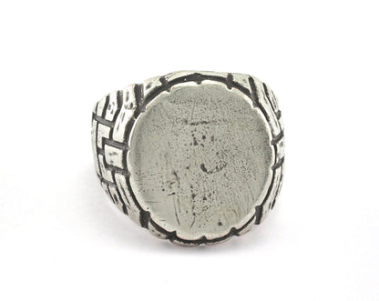Signet Ring Textured Adjustable Ring Blank - Antique Silver Plated Brass (17mm 7US inner size - Adjustable ) OZ2655
