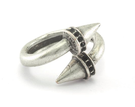 Nail Ring Adjustable Ring Antique Silver Plated Brass (16.5mm 6US inner size) OZ2622