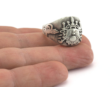 Signet Ring Adjustable Antique Silver Plated Brass (20mm 10US inner size) OZ2620