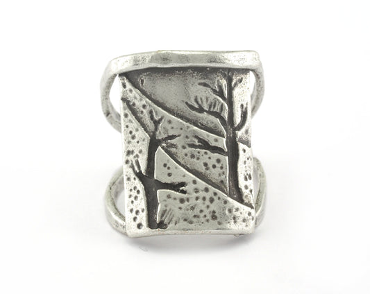 Tree Patterned Adjustable Ring Antique Silver Plated Brass (19mm 9US inner size) OZ2586 25mm