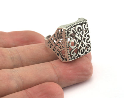 Square Adjustable Antique Silver Plated Brass 1 Pc. (18.5mm 8.5US inner size) OZ2560 22mm