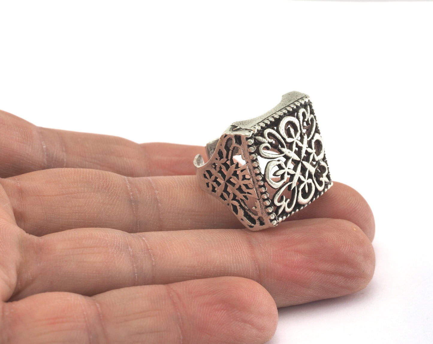 Square Adjustable Antique Silver Plated Brass 1 Pc. (18.5mm 8.5US inner size) OZ2560 22mm