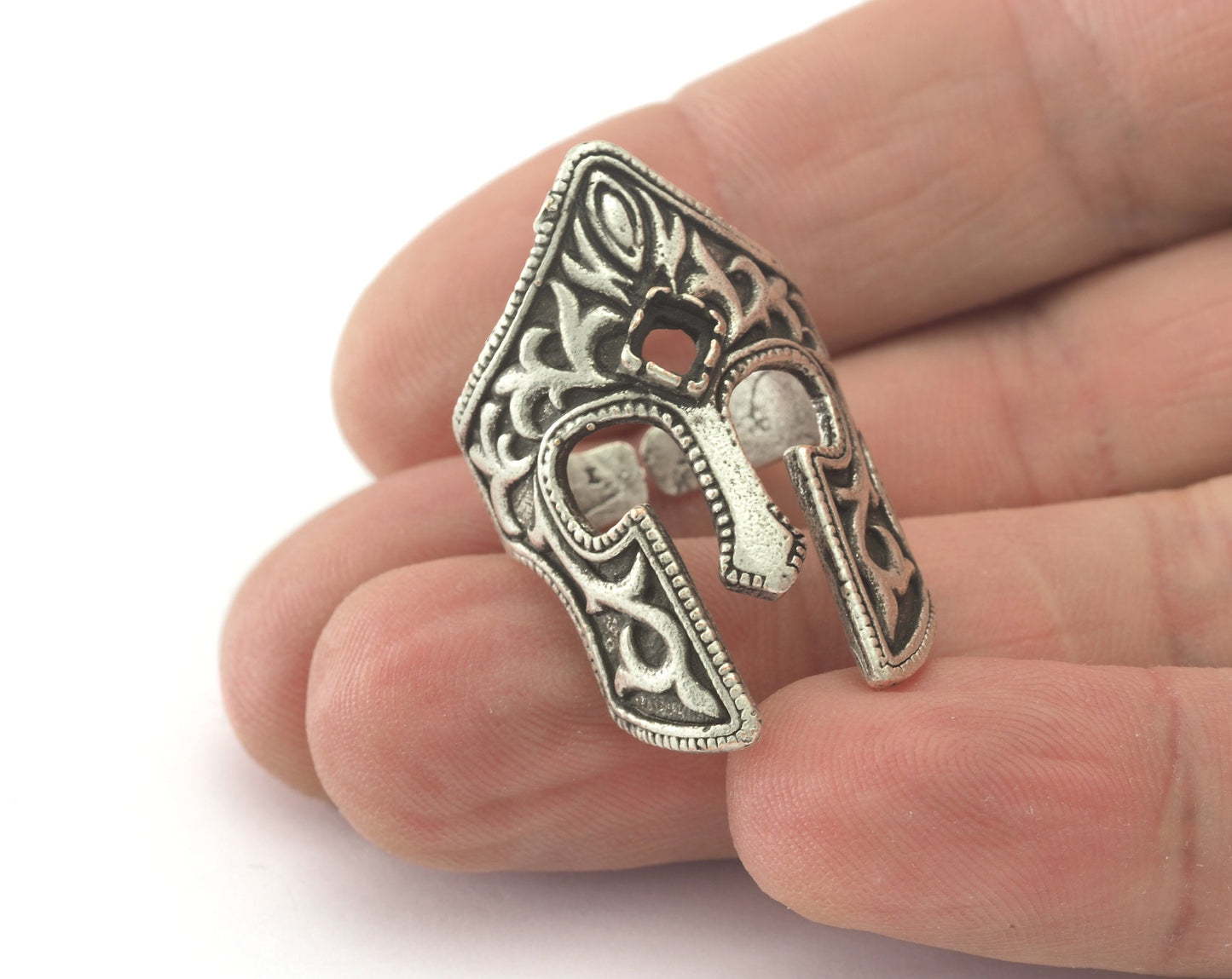 Ring Helmet Adjustable Ring Setting - Antique Silver Plated Brass (18.5mm 8.5US inner size - Adjustable ) OZ2531