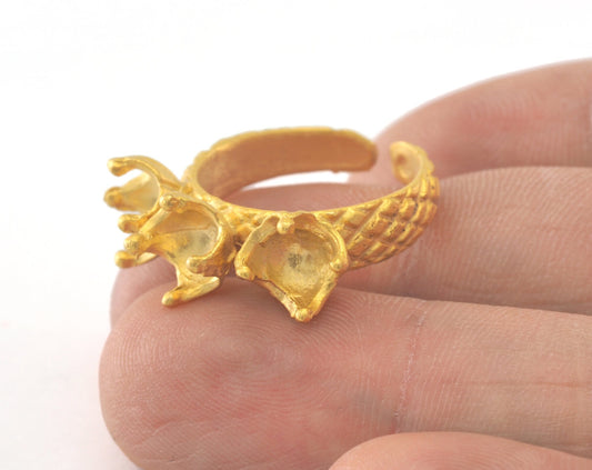 Ring Adjustable brass ring 1 pc Gold plated 20mm with 6 - 6 -6mm base setting 489