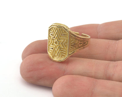 Star Ring Textured Adjustable Ring Raw Brass (20mm 10US inner size) OZ2242