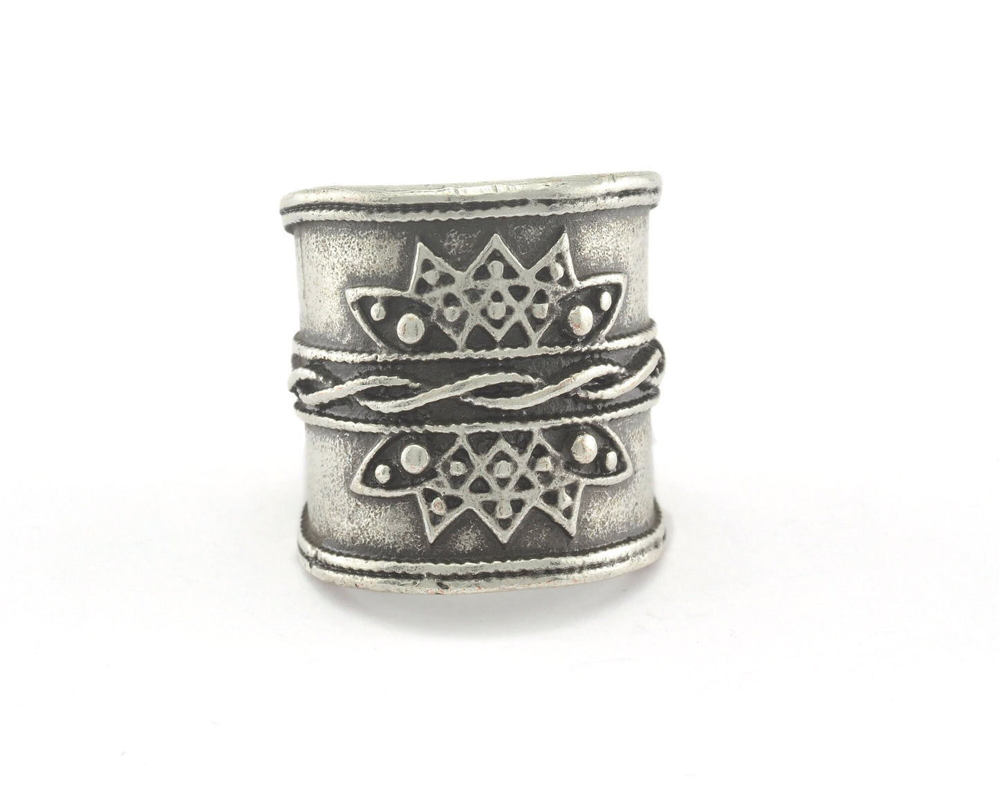 Ring Textured Round Adjustable Ring Antique Silver Plated Brass (17.5mm 7US inner size) OZ2407 23mm