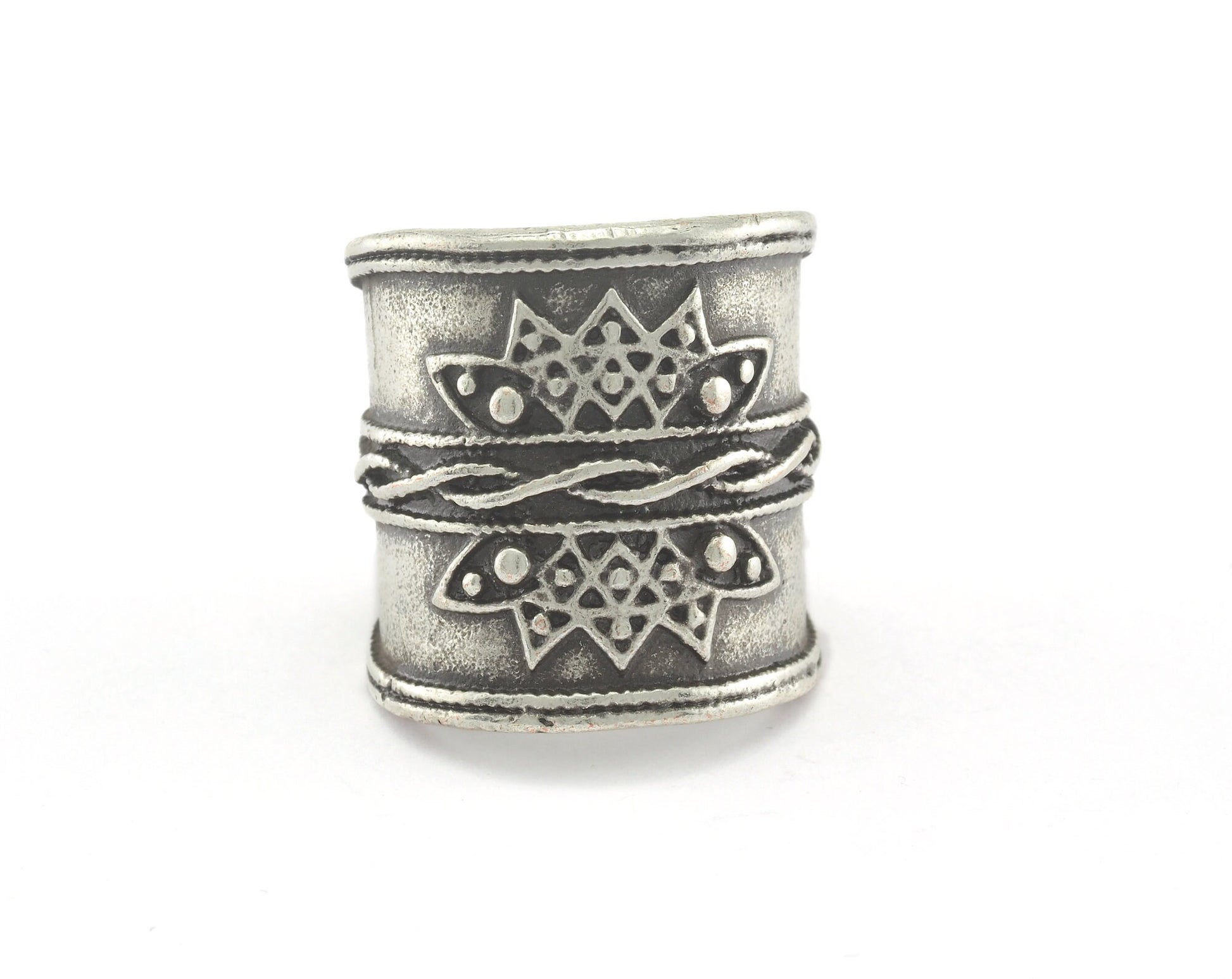 Ring Textured Round Adjustable Ring Antique Silver Plated Brass (17.5mm 7US inner size) OZ2407 23mm