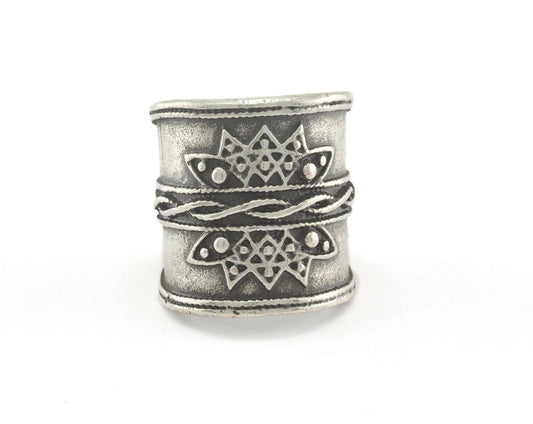 Ring Textured Round Adjustable Ring Antique Silver Plated Brass (17.5mm 7US inner size) OZ2407 23mm