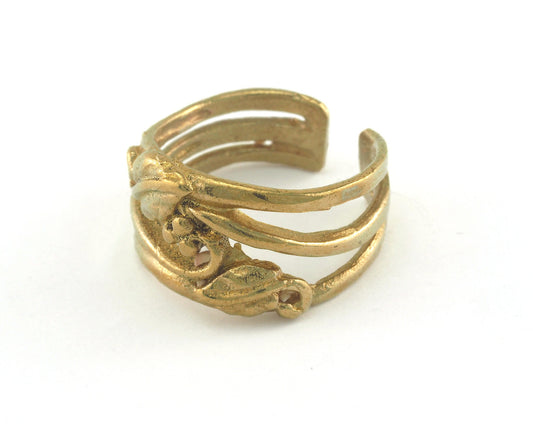 Flower - Leaf Ring Adjustable 22x12mm Raw brass (18mm 8US inner size) OZ3455