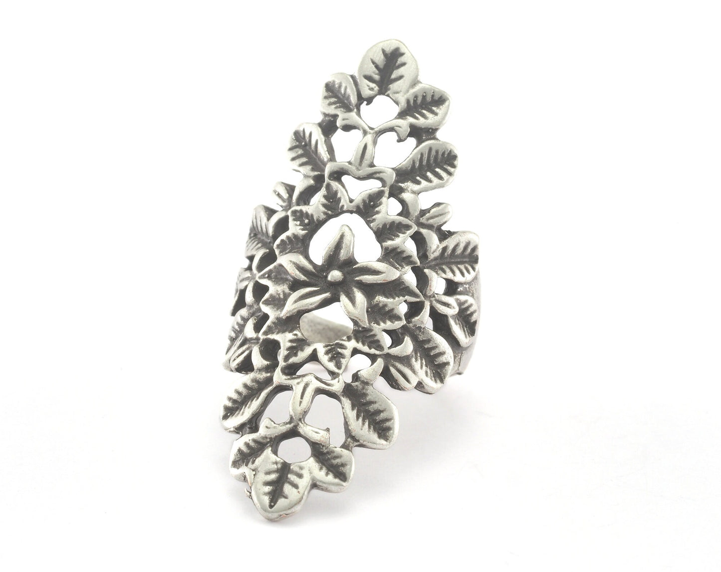 Flowers Adjustable Ring Antique Silver Plated brass (18mm 7.5US inner size) OZ3308 47mm