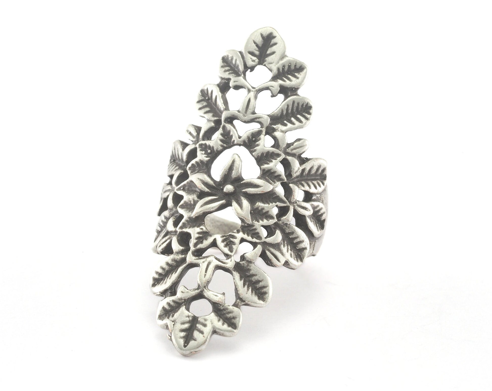 Flowers Adjustable Ring Antique Silver Plated brass (18mm 7.5US inner size) OZ3308 47mm