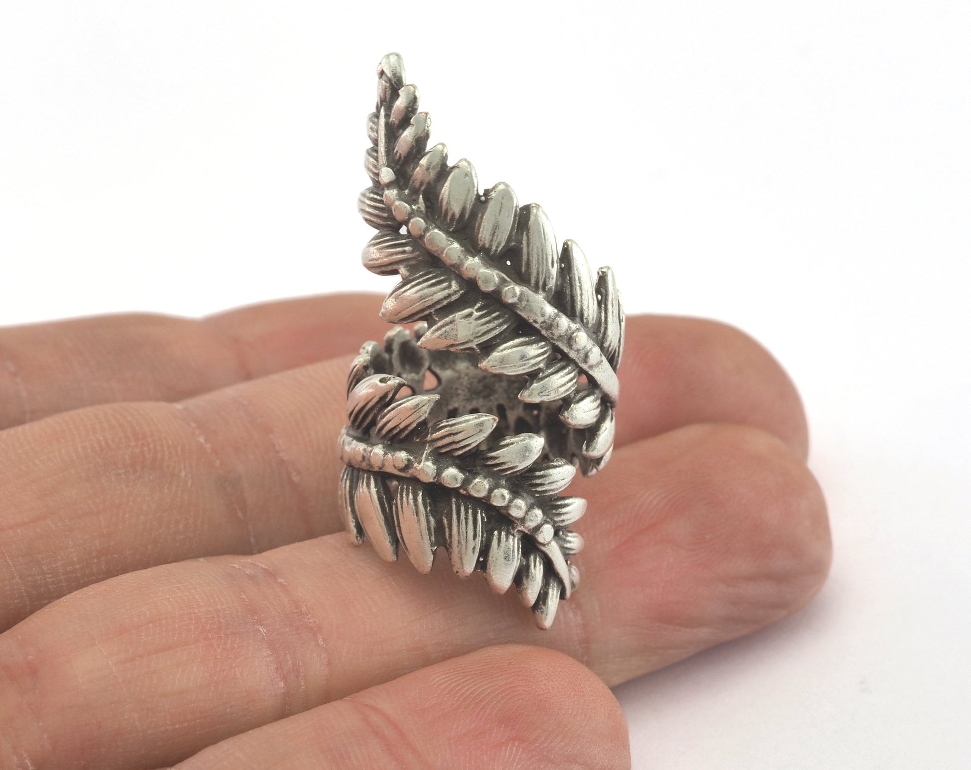 Leaf Ring Adjustable Antique Silver Plated Brass (16mm 5US inner size) Oz2130