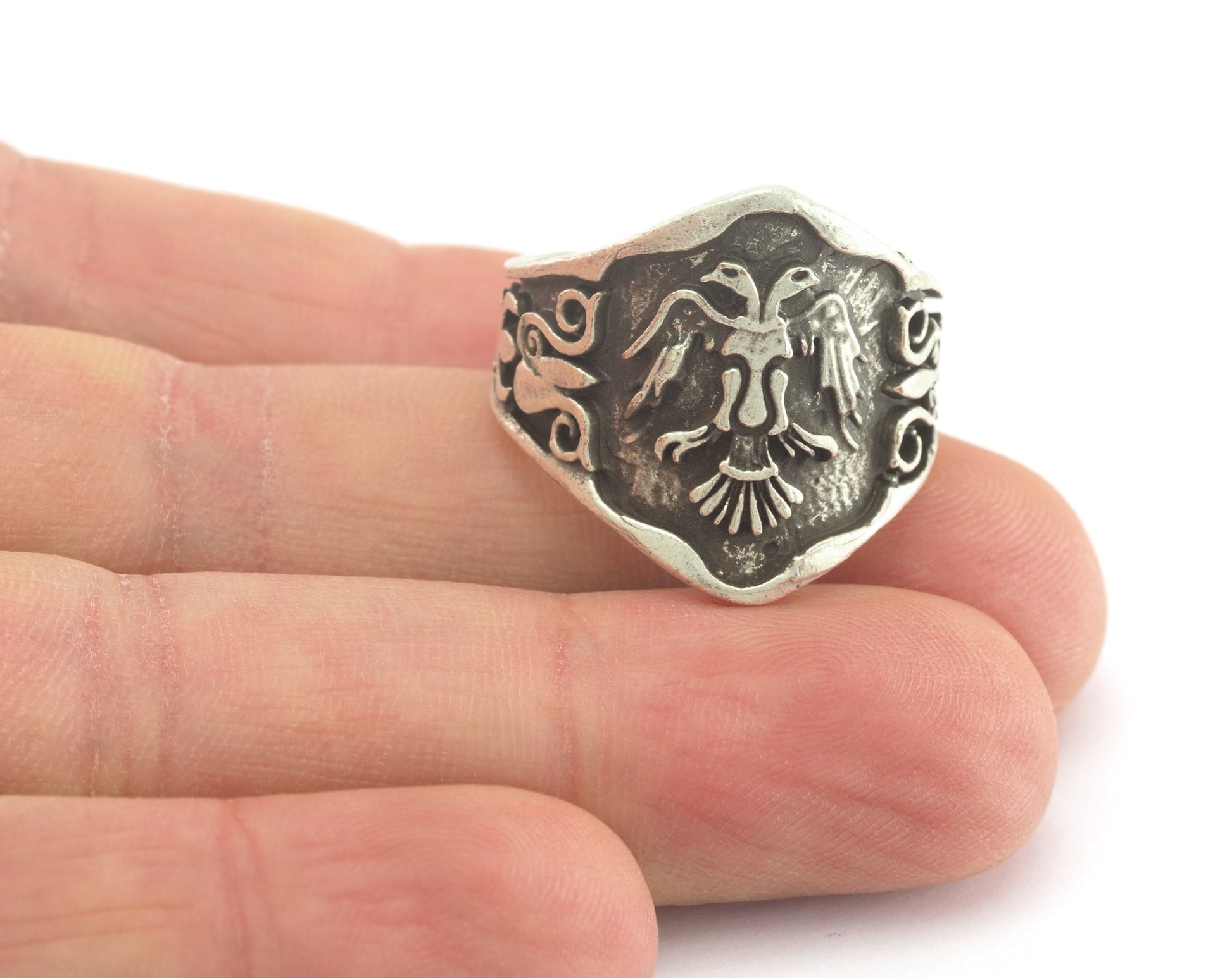 Double Head Eagle Logo Ring Adjustable Antique Silver Plated brass (20mm 10US inner size) OZ721