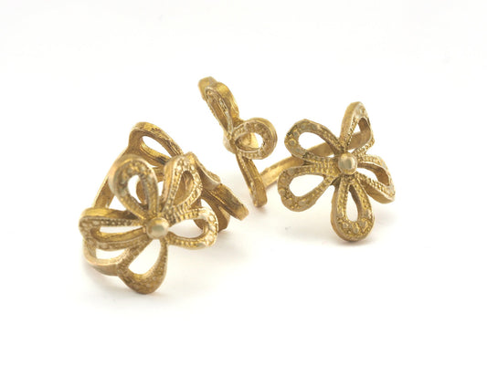 Flower Adjustable Ring Raw Brass (19mm 9US inner size) OZ962