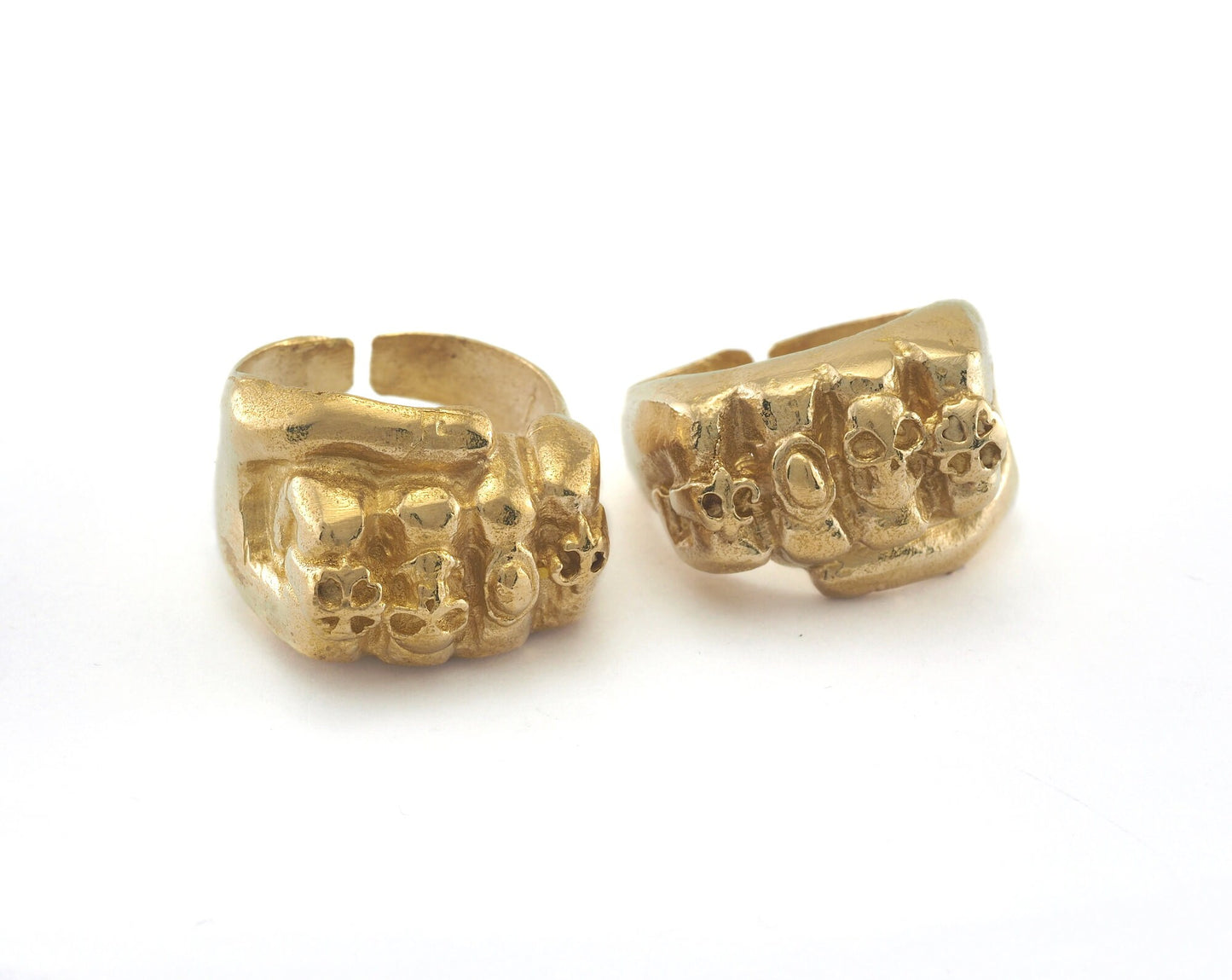 Punch Skull Adjustable Ring Raw Brass (19mm 9US inner size) OZ964