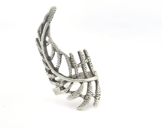 Leaf Ring Adjustable Antique Silver Plated Brass (19mm 9US inner size) OZ59 51mm
