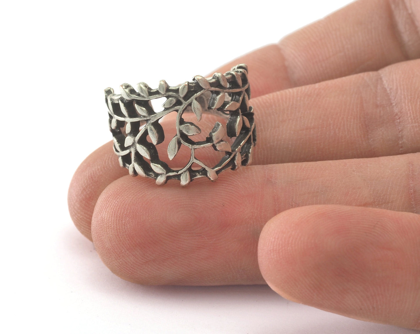 Branch Leaf Leaves Adjustable Ring Antique Silver Plated Brass (16.5mm 6US inner size) OZ948