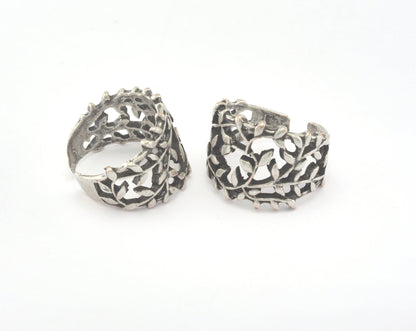 Branch Leaf Leaves Adjustable Ring Antique Silver Plated Brass (16.5mm 6US inner size) OZ948