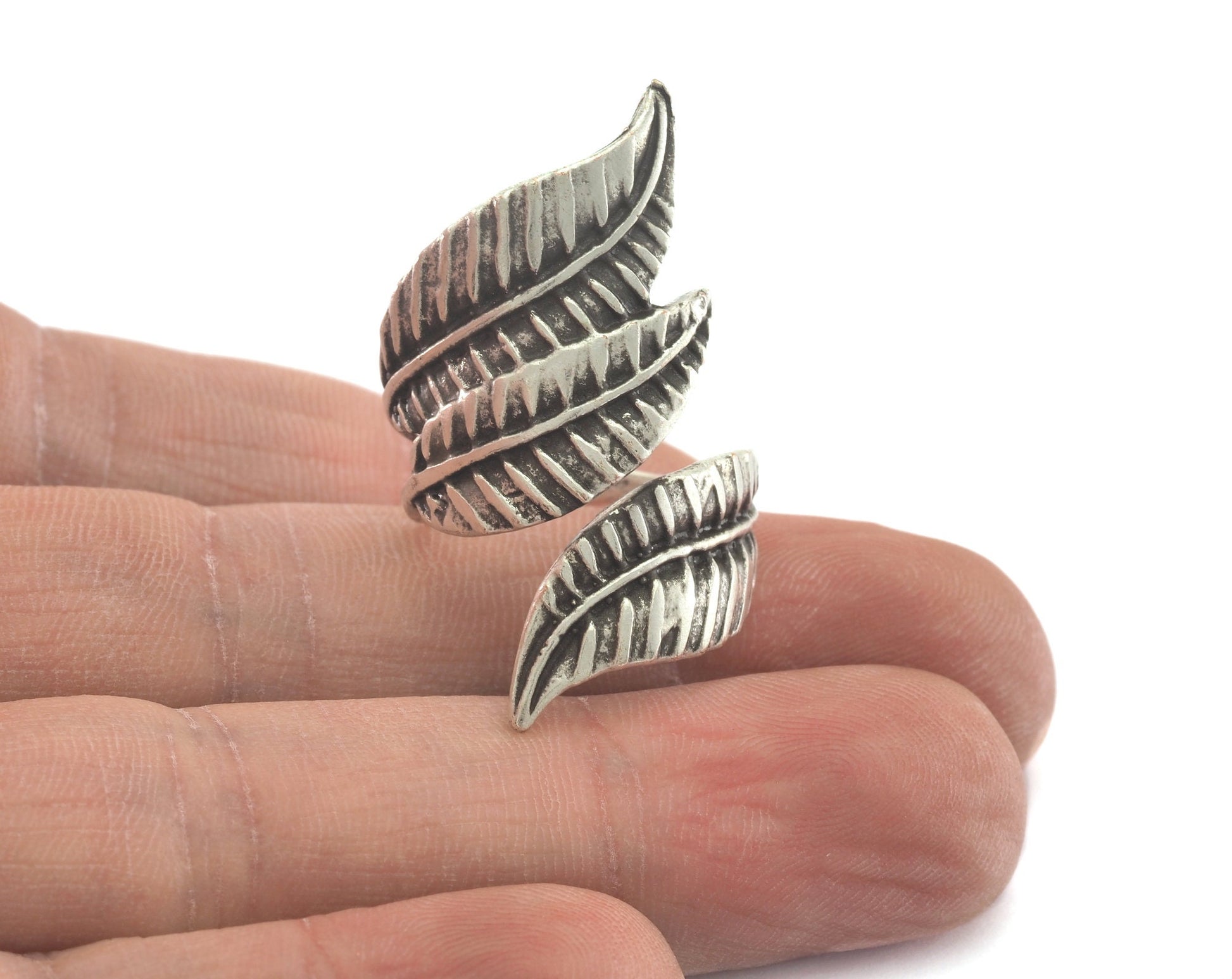 Leaf Ring Adjustable Antique Silver Plated brass (17.5mm 7US inner size - Adjustable ) OZ2809