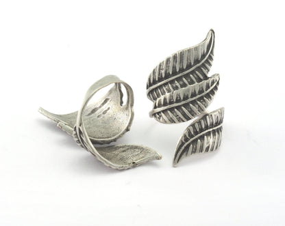 Leaf Ring Adjustable Antique Silver Plated brass (17.5mm 7US inner size - Adjustable ) OZ2809