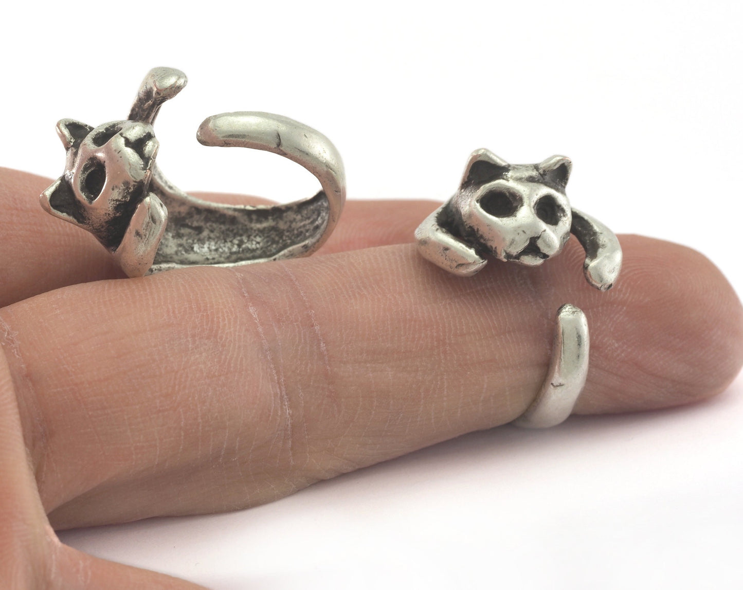 Cat Ring Adjustable Antique Silver Plated Brass (16.5mm 6US inner size) 5039