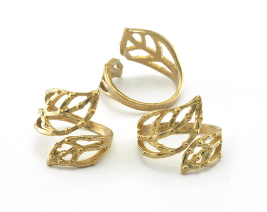 Minimalist Leaf Ring Adjustable Raw Brass (16.5mm 6US inner size) OZ2811