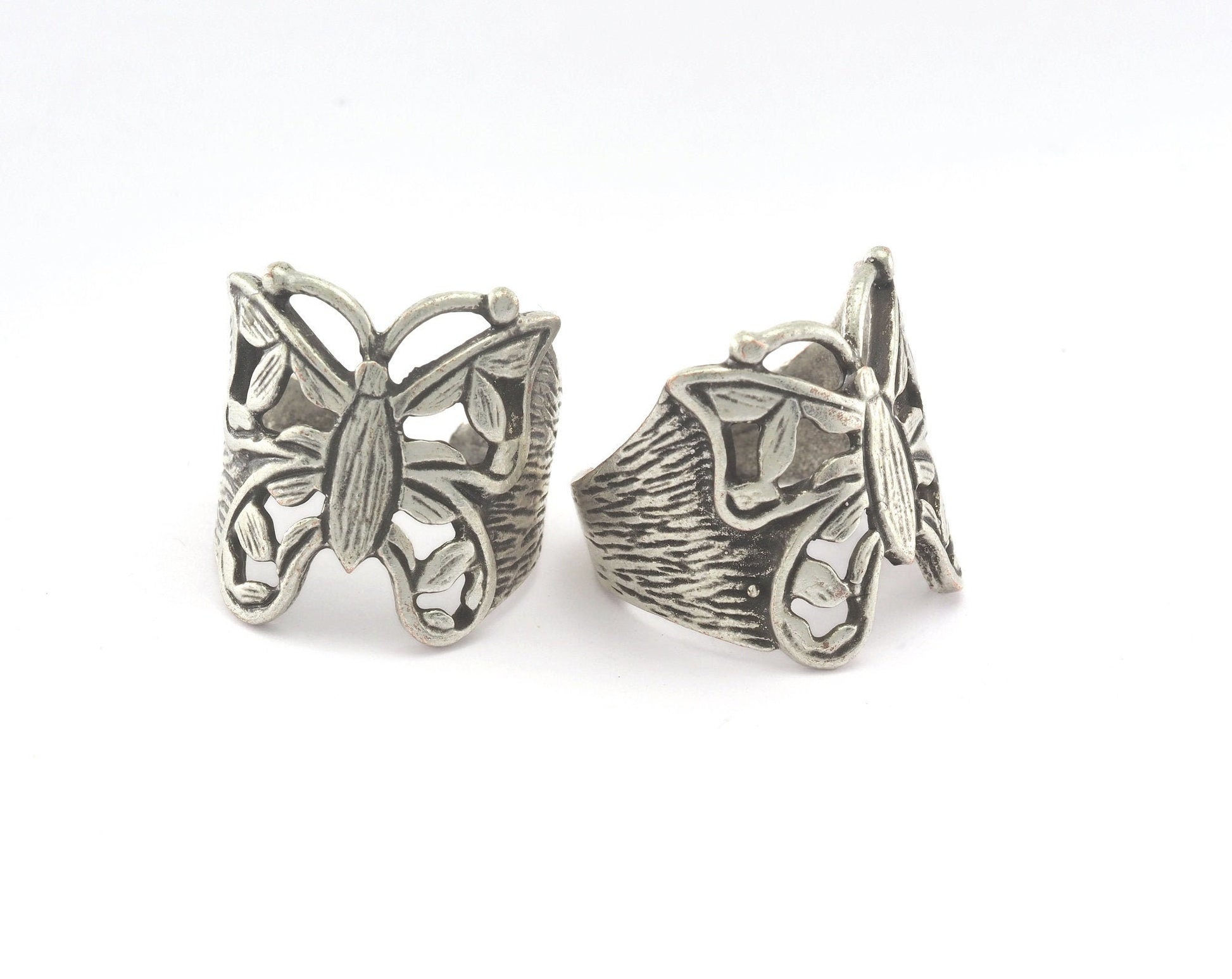 Butterfly Adjustable Ring Antique Silver Plated brass (17.5mm 7US inner size) OZ1829