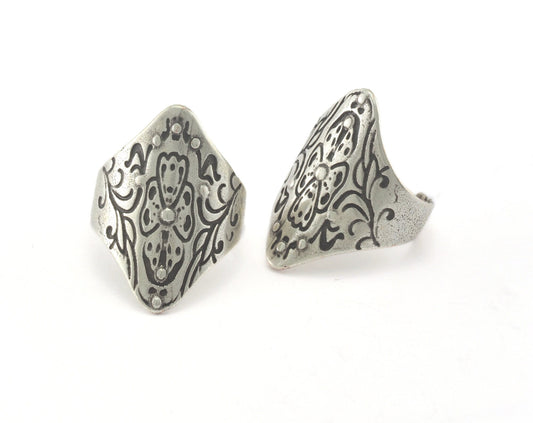 Rhombus Ring Adjustable Antique Silver Plated Brass (18.5mm 8.5US inner size) OZ2818 28mm