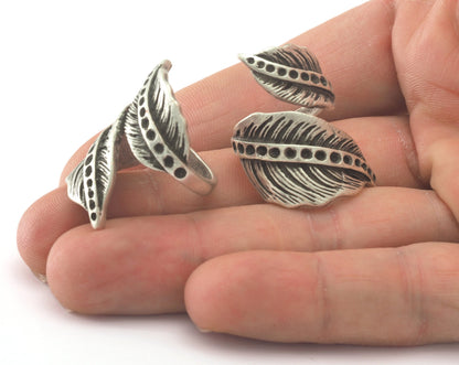 Leaf Ring Adjustable Bezel Antique Silver Plated brass (17.5mm 7US inner size - Adjustable ) OZ2816