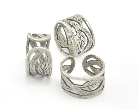 Leaf Ring Adjustable Antique Silver Plated brass (19mm 9US inner size) OZ2817