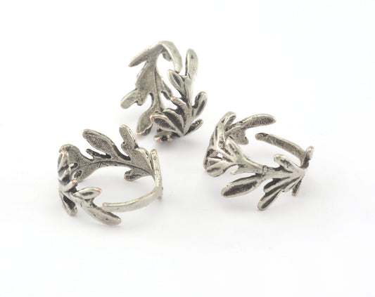 Leaf Ring Adjustable Antique Silver Plated brass (18mm 8US inner size) OZ3428