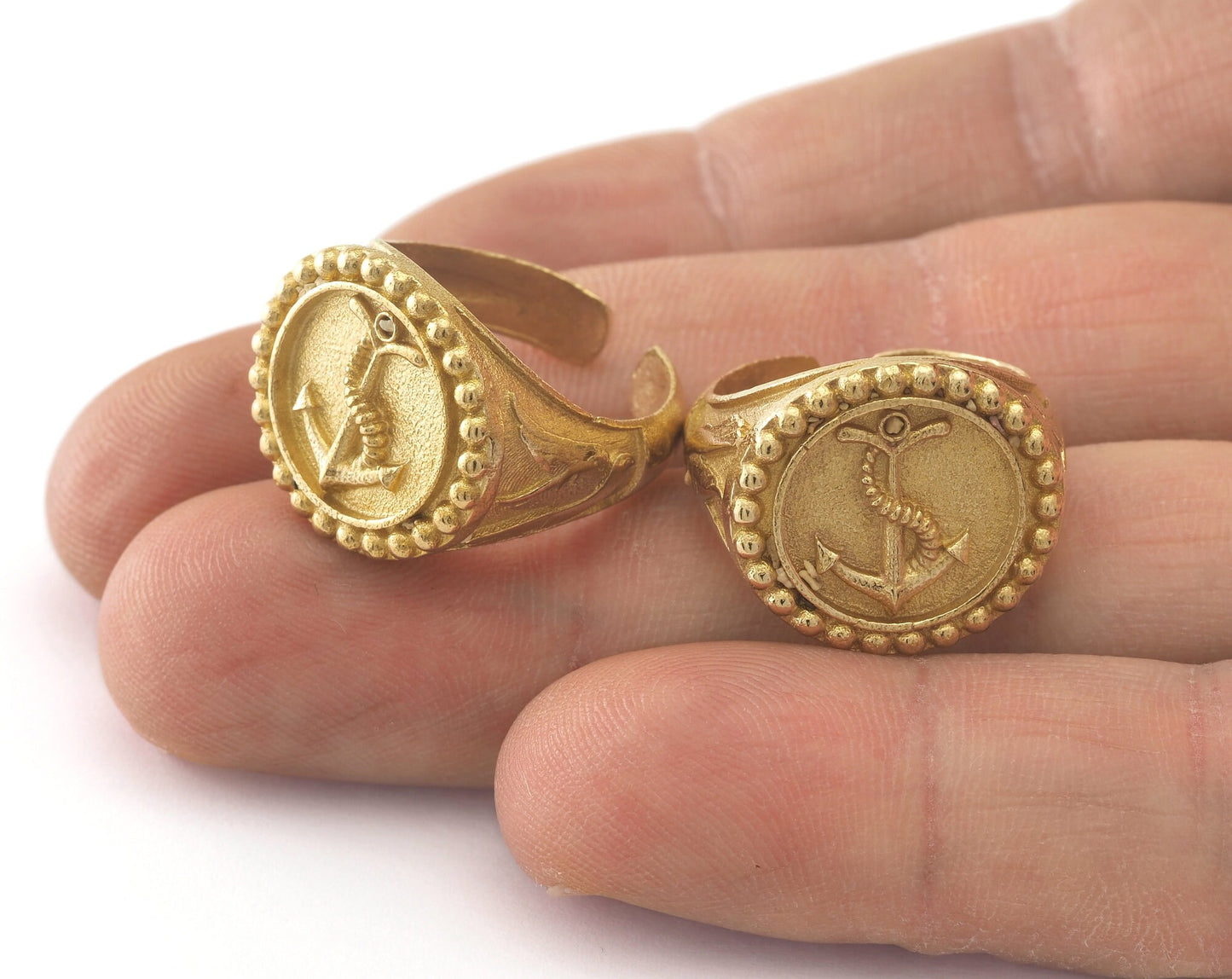 Signet Ring Anchor Adjustable Ring Raw brass (17mm 7US inner size) OZ4412