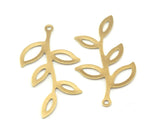 Leaf branch shape charms 35x19mm raw brass findings 3444-60