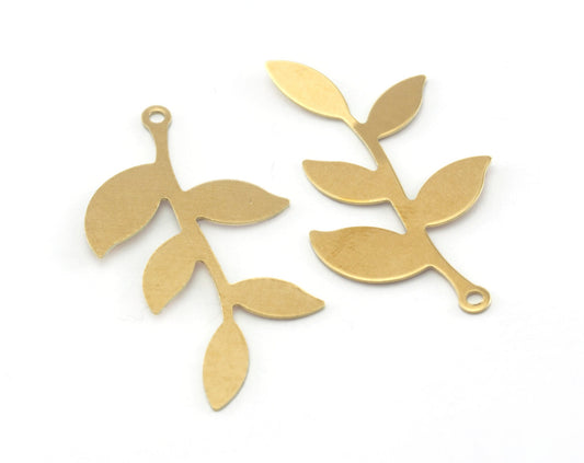 Leaf branch shape charms 35x19mm raw brass findings 3445-80