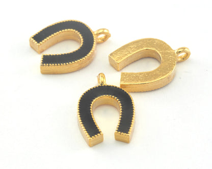 Horseshoe Enamel Charms Gold Plated Brass 13x9mm findings OZ3472