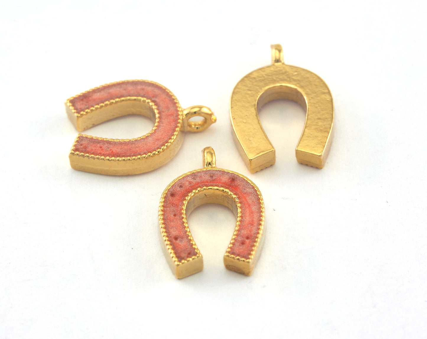 Horseshoe Enamel Charms Gold Plated Brass 13x9mm findings OZ3472