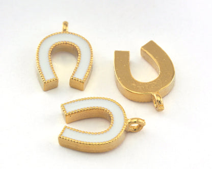 Horseshoe Enamel Charms Gold Plated Brass 13x9mm findings OZ3472