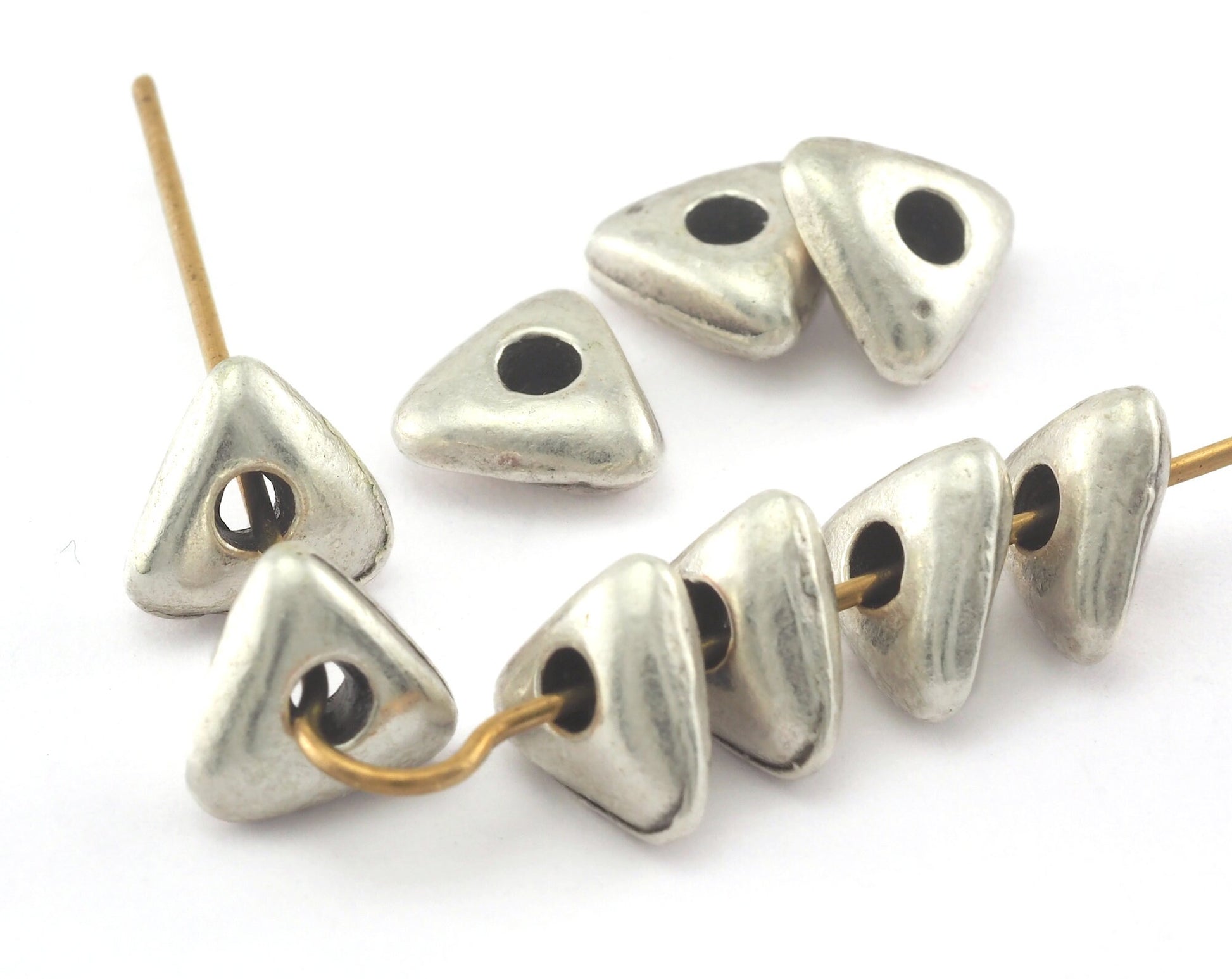 Silver plated Triangle Alloy spacer beads 9mm (hole 2mm) Findings bab2 3452-80