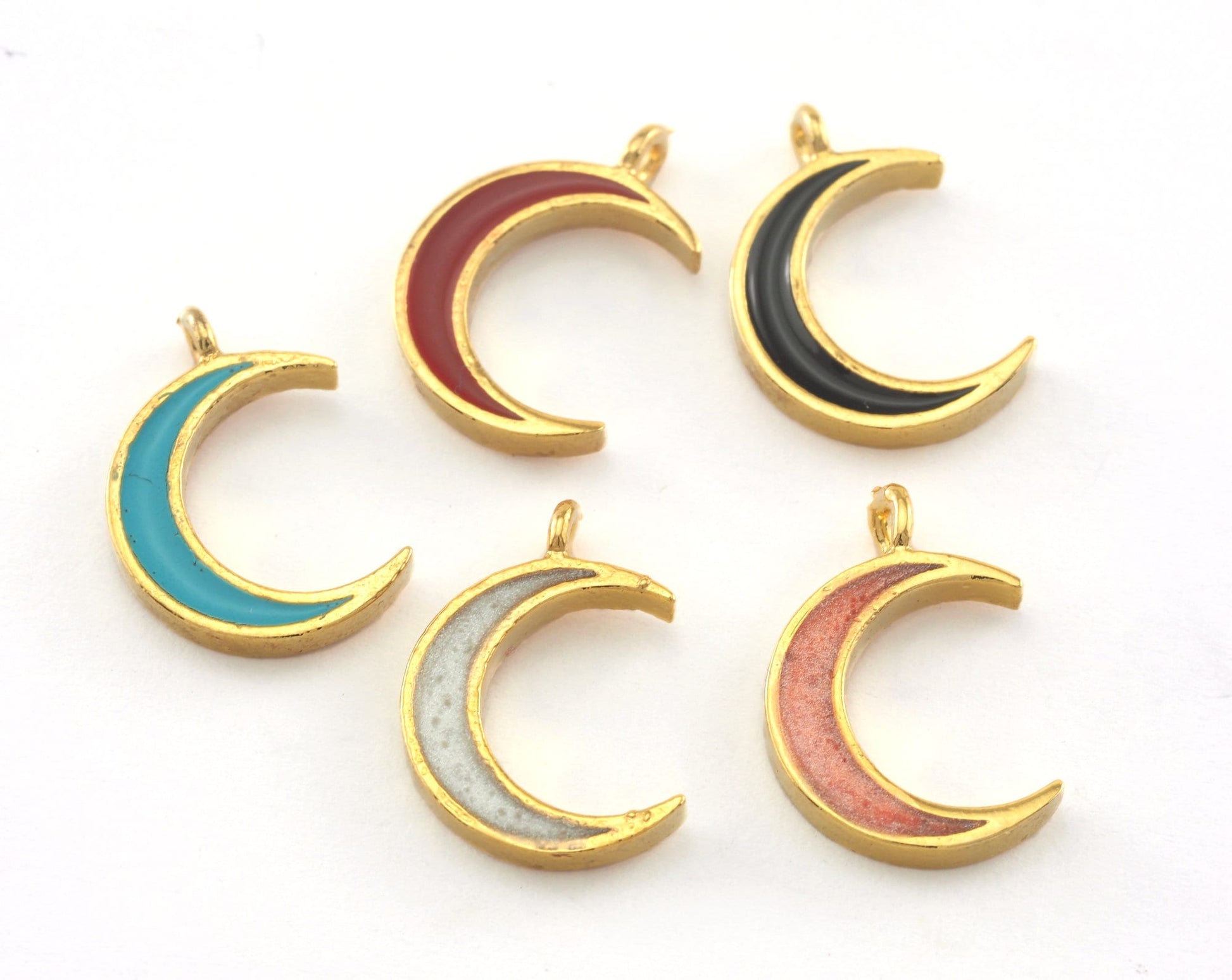 Crescent Enamel Charms Gold Plated Brass 15x10mm findings OZ3474