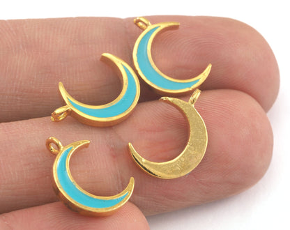 Crescent Enamel Charms Gold Plated Brass 15x10mm findings OZ3474